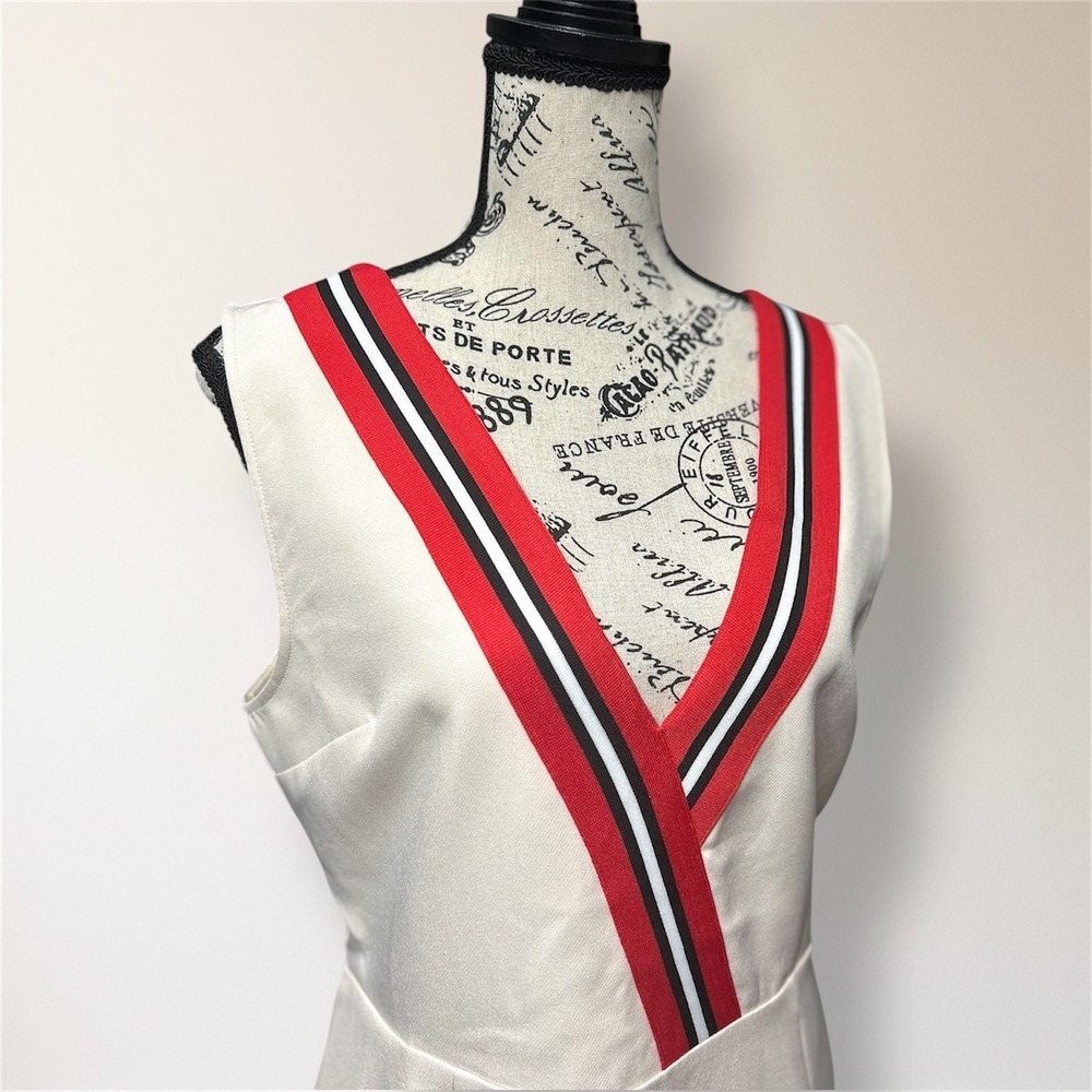 NWT English Factory Anthropologie L Beige Sleeveless Dress Varsity Stripe Retro - Picture 5 of 8